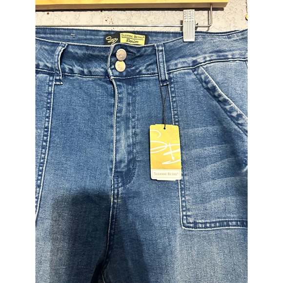 Suzanne Betro Denim Flare Jeans Womens Sz 12 Blue High Rise Embroidered Western - Picture 8 of 11